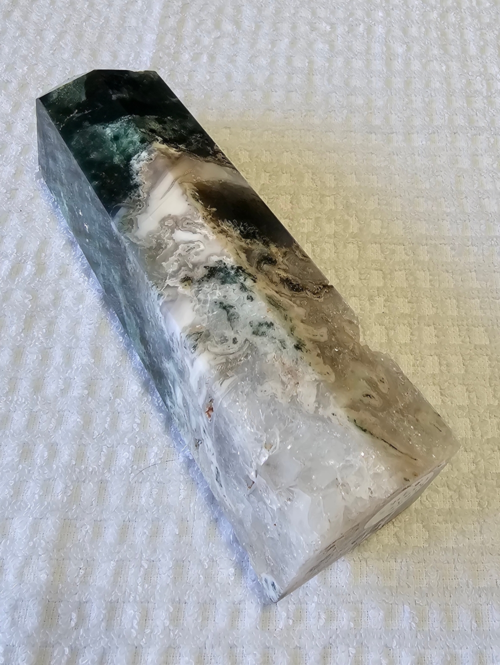 New Moss Agate/Quartz Point Tower - Natural Crystal - Picture 6 of 11